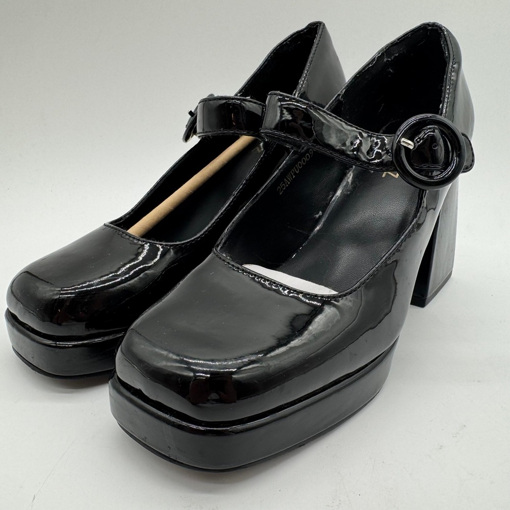 Cellenz Black Patent Mary Jane Platform Pumps Square Toe Block Heel Womens 8